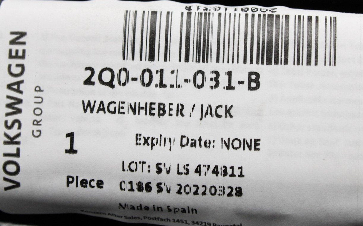 VW T-Cross Audi A1 SEAT Arona Skoda Scala spare wheel jack 2Q0011031B