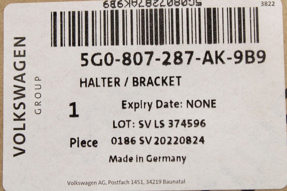 VW Golf MK7.5 2017-20 front bumper plate holder bracket 5G0807287AK 9B9