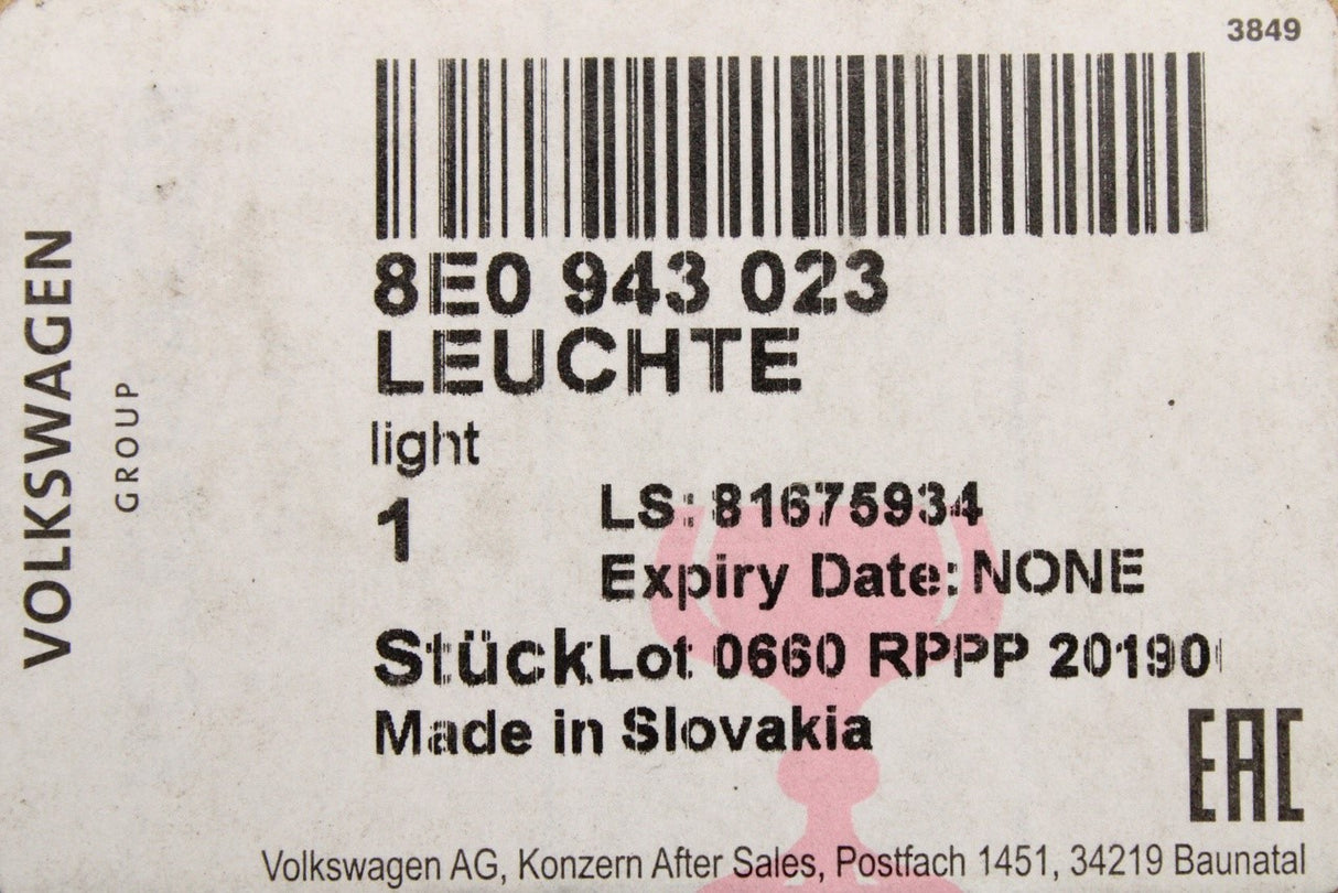 Audi A3 A4 A5 A6 A8 Q7 RS4 rear number plate light lamp 8E0943023
