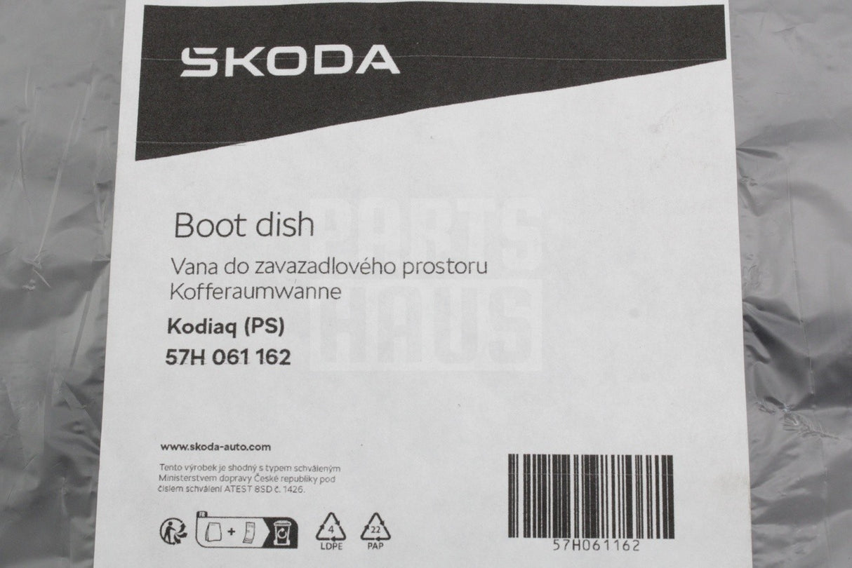 Skoda Kodiaq 2024-on luggage compartment boot tray (5 seater) 57H061162