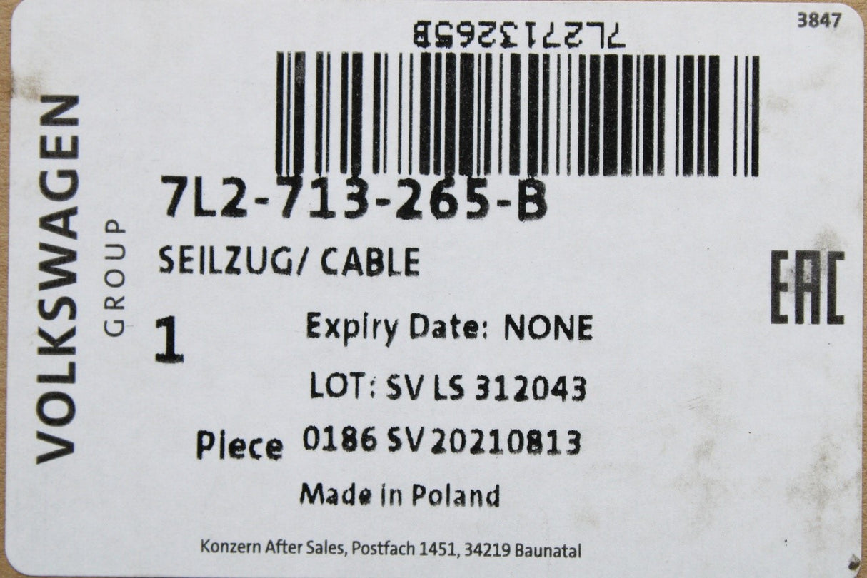 VW Transporter T6.1 20-24 RHD auto DSG gear shifter cable 7L2713265B