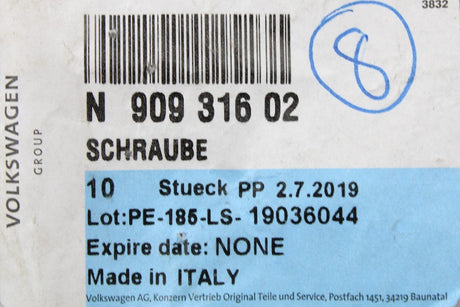 VW Audi Skoda SEAT door/boot latch multi-spline head bolt (x1) N90931602
