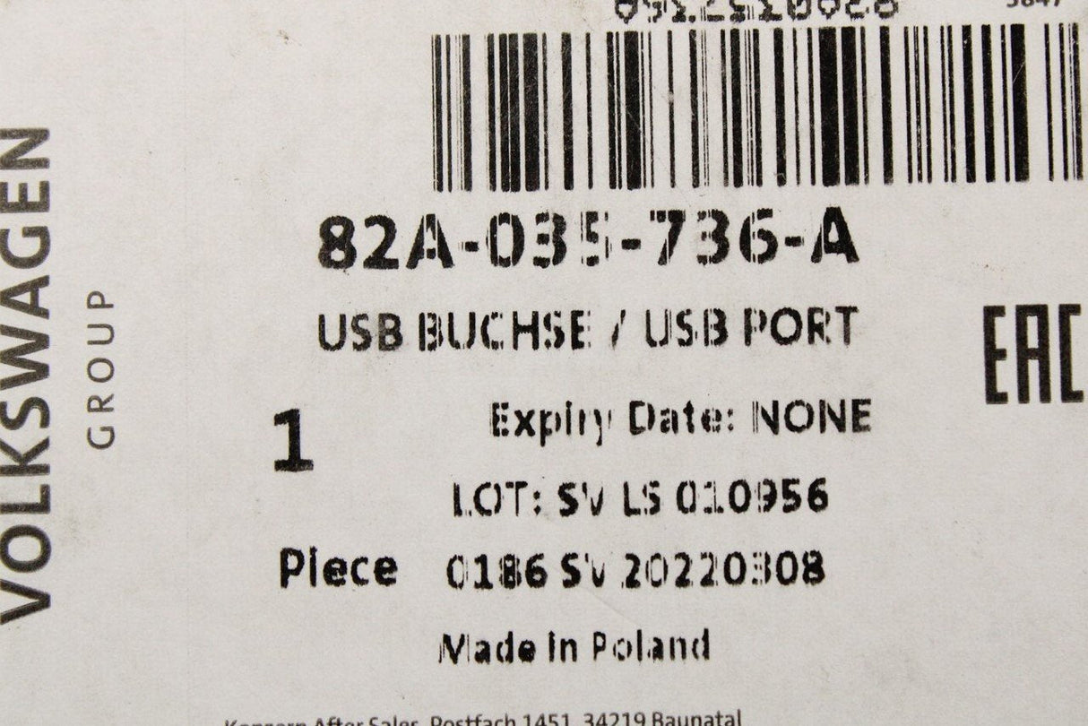 Audi A1 A3 2019-on dual USB port (type-C) 82A035736A