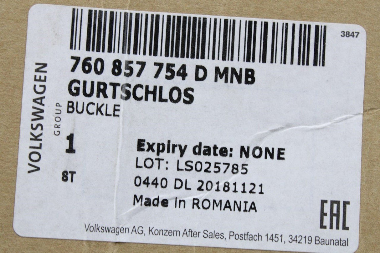 VW Touareg 2018-on seat belt latch (rear right) 760857754D MNB