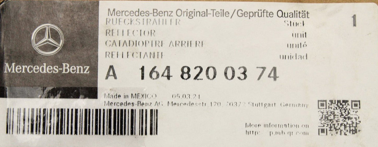 Mercedes-Benz rear bumper reflector (left) A1648200374