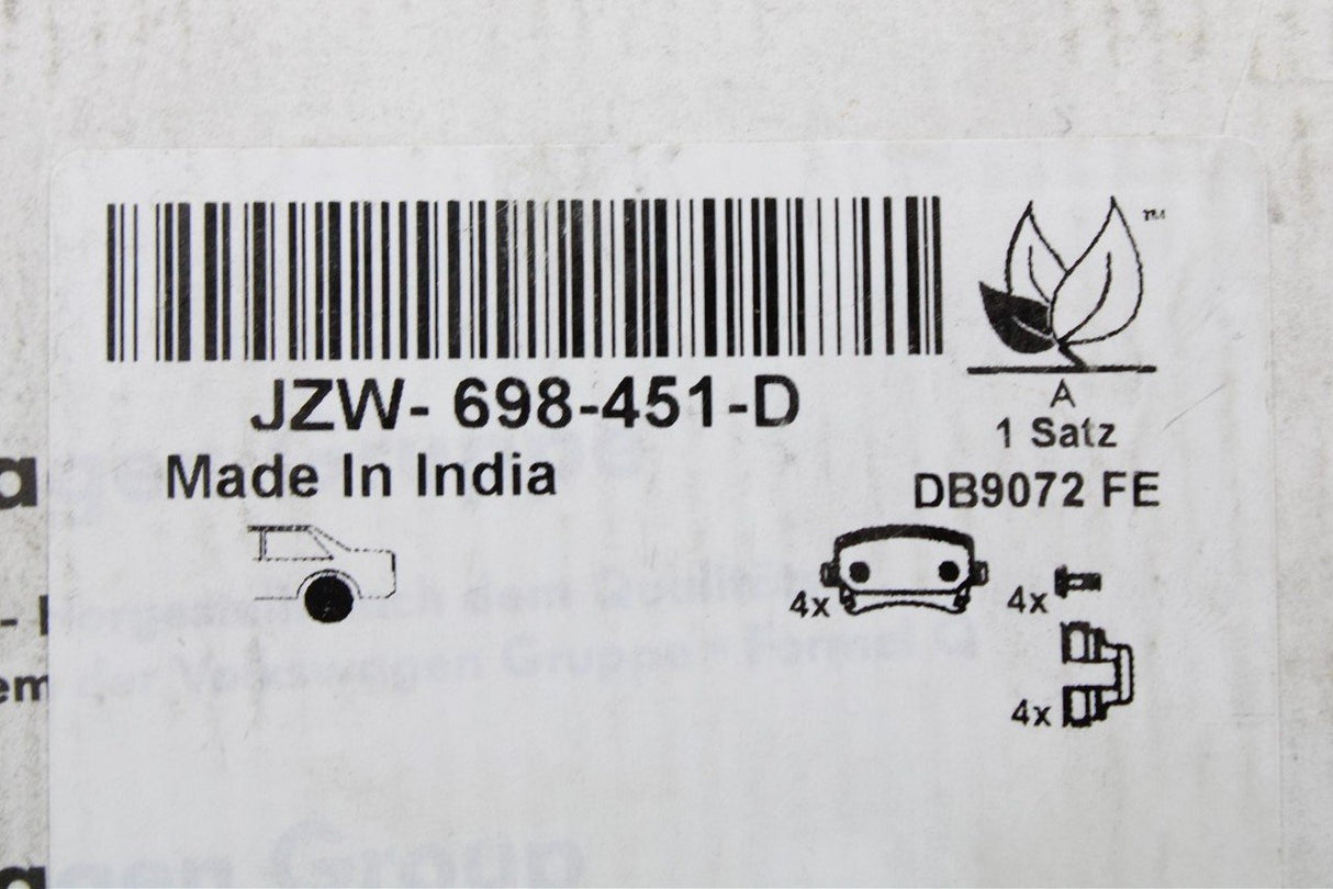 VW Golf MK5 6 Caddy Skoda Octavia SEAT Leon rear brake pads JZW698451D