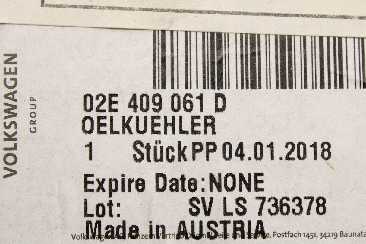 VW Golf MK7 Audi A3 Q3 TT Skoda SEAT DQ250 gearbox oil cooler 02E409061D
