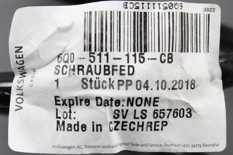 VW Polo 9N3 6R 6C 2005-18 suspension coil spring (rear) 6Q0511115CB