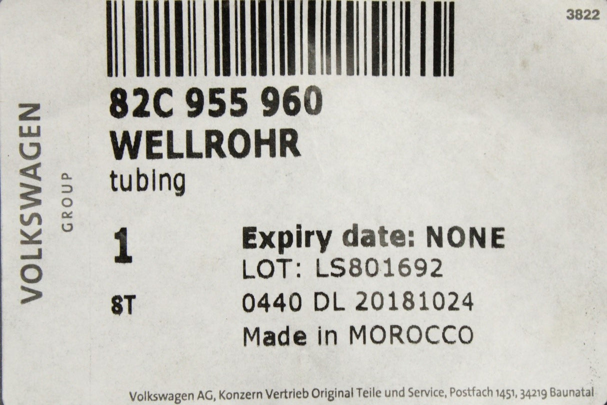 Audi A1 2019-on RHD rear window screen-wash pipe 82C955960