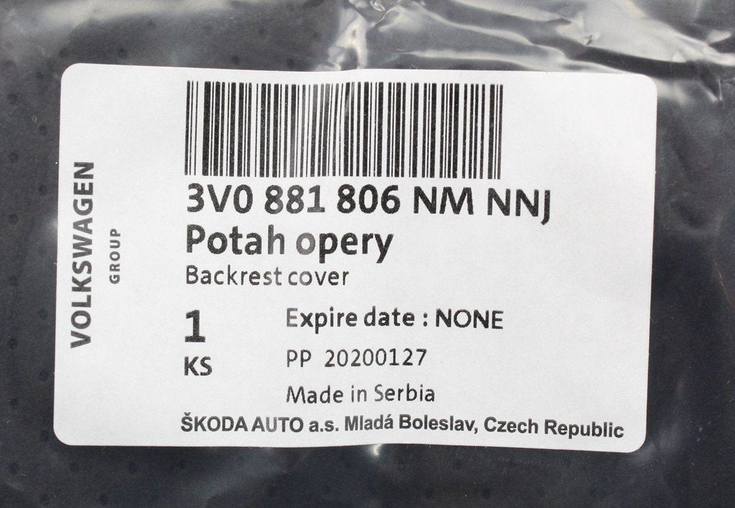 Skoda Superb 15- front right drivers backrest cover 3V0881806NMNNJ