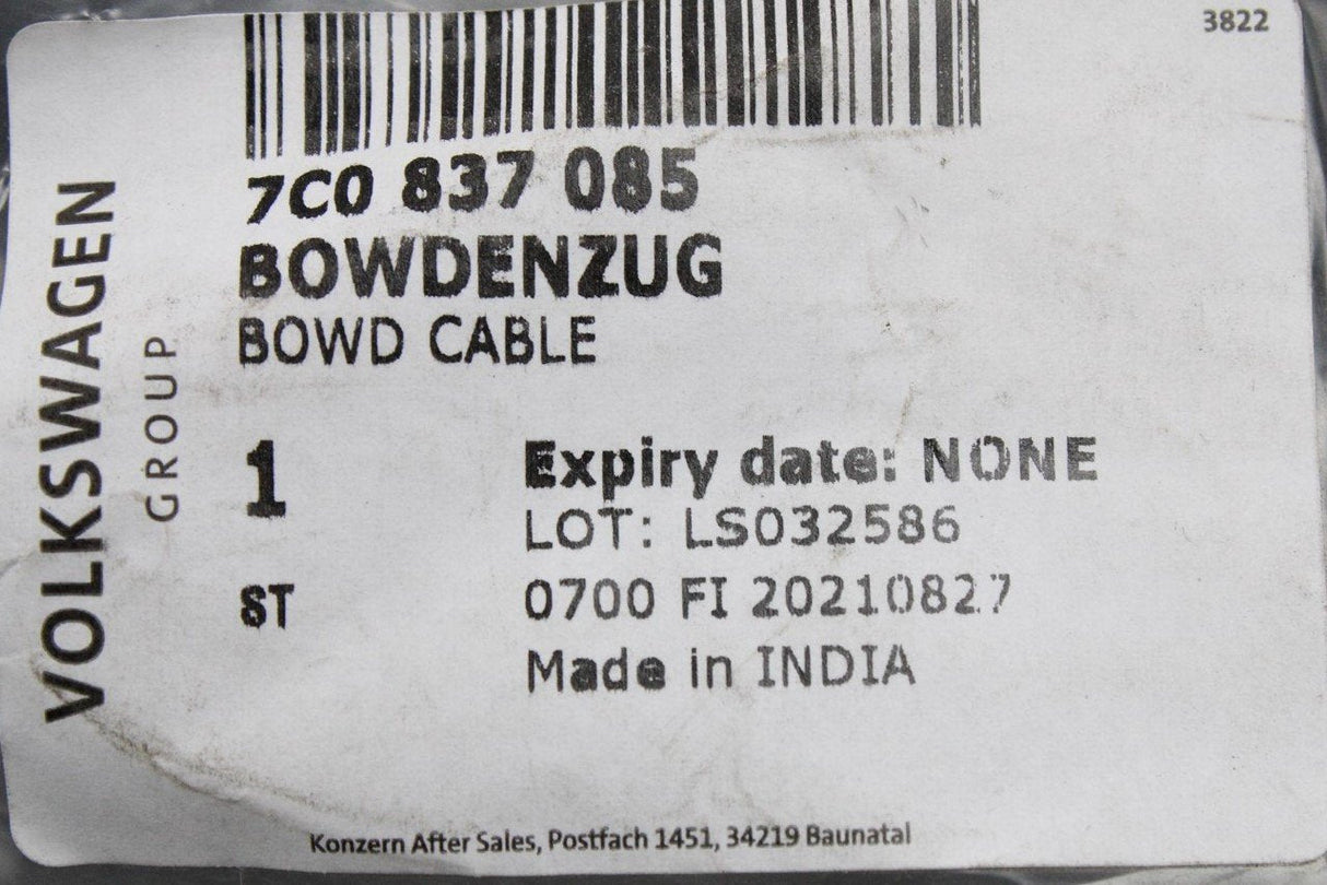 VW Crafter 2017-on front door lock release cable (inner) 7C0837085