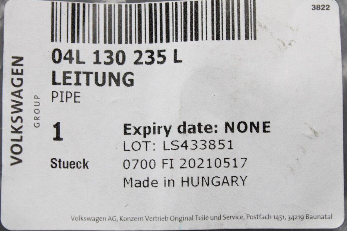VW Transporter T6 Crafter 2.0 TDI fuel injector return lines 04L130235L