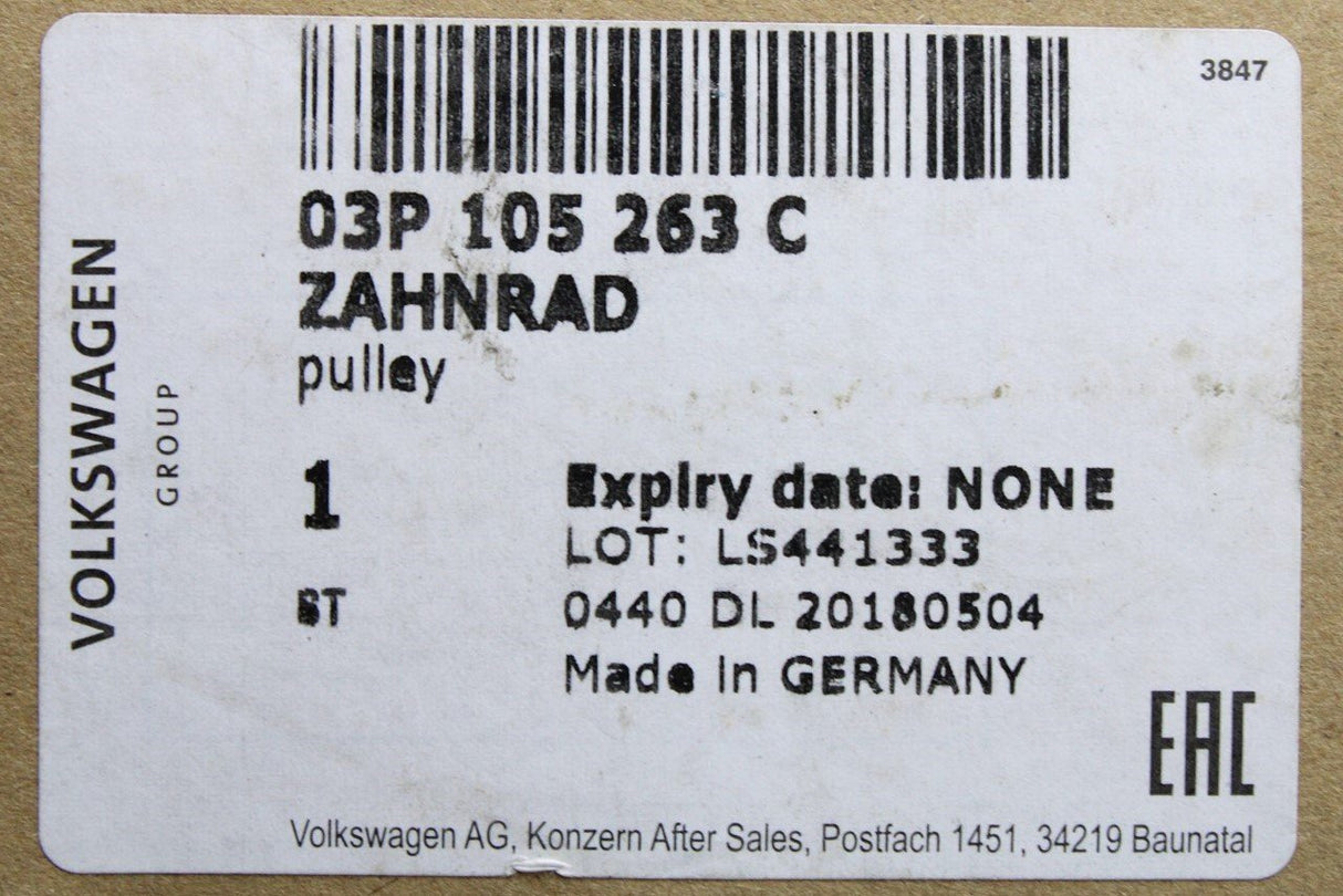 VW Audi Skoda SEAT 2.0 TDI crankshaft toothed belt pulley 03P105263C