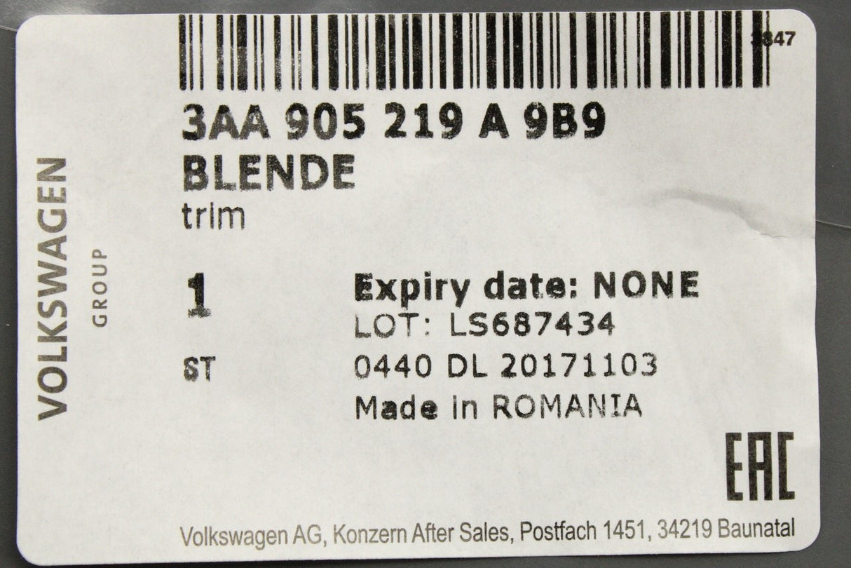 VW Passat B7 CC ignition start/stop switch surround trim 3AA905219A 9B9