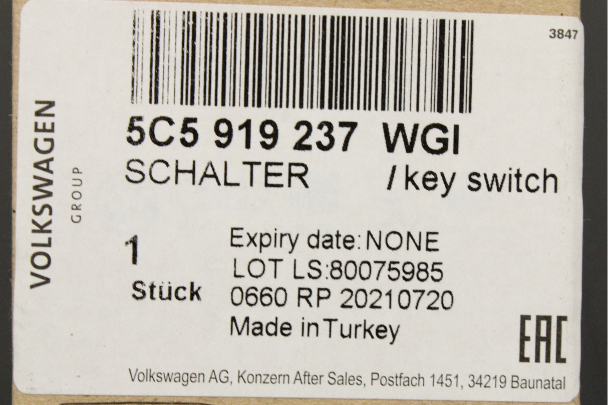 VW Audi Skoda SEAT passenger air bag deactivation switch 5C5919237 WGI