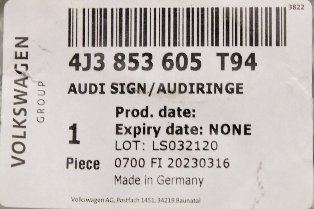 Audi e-tron GT 2021-on emblem badge (front) 4J3853605 T94