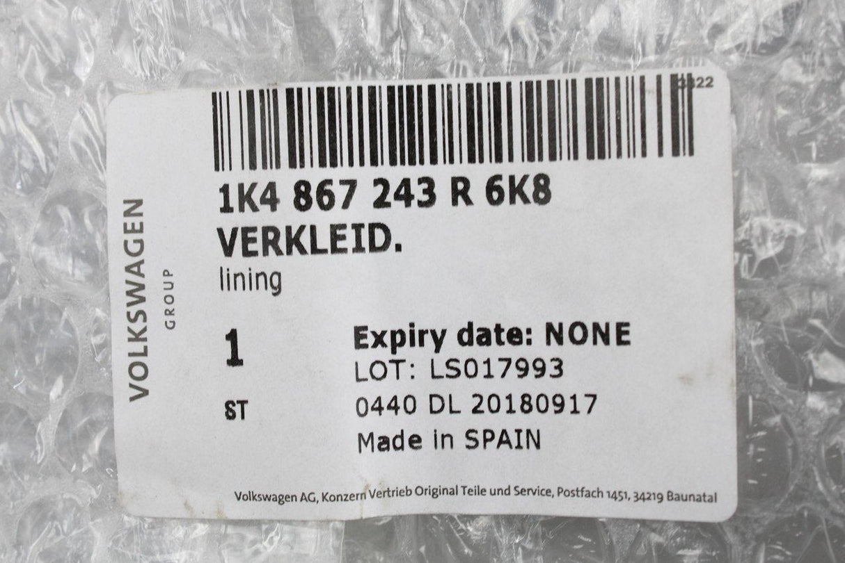 VW Golf MK6 left upper B-pillar seatbelt trim (5 door) 1K4867243R 6K8