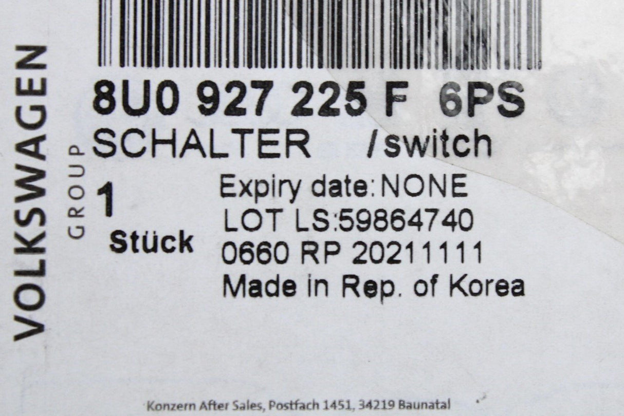 Audi Q3 RSQ3 14-18 handbrake parking brake switch 8U0927225F 6PS