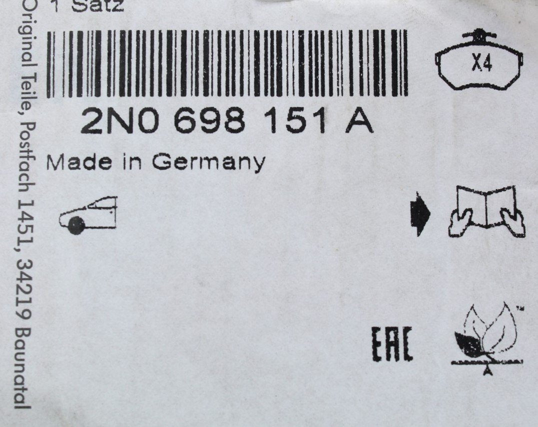 VW Crafter 2017-on brake pads kit (front) 2N0698151A