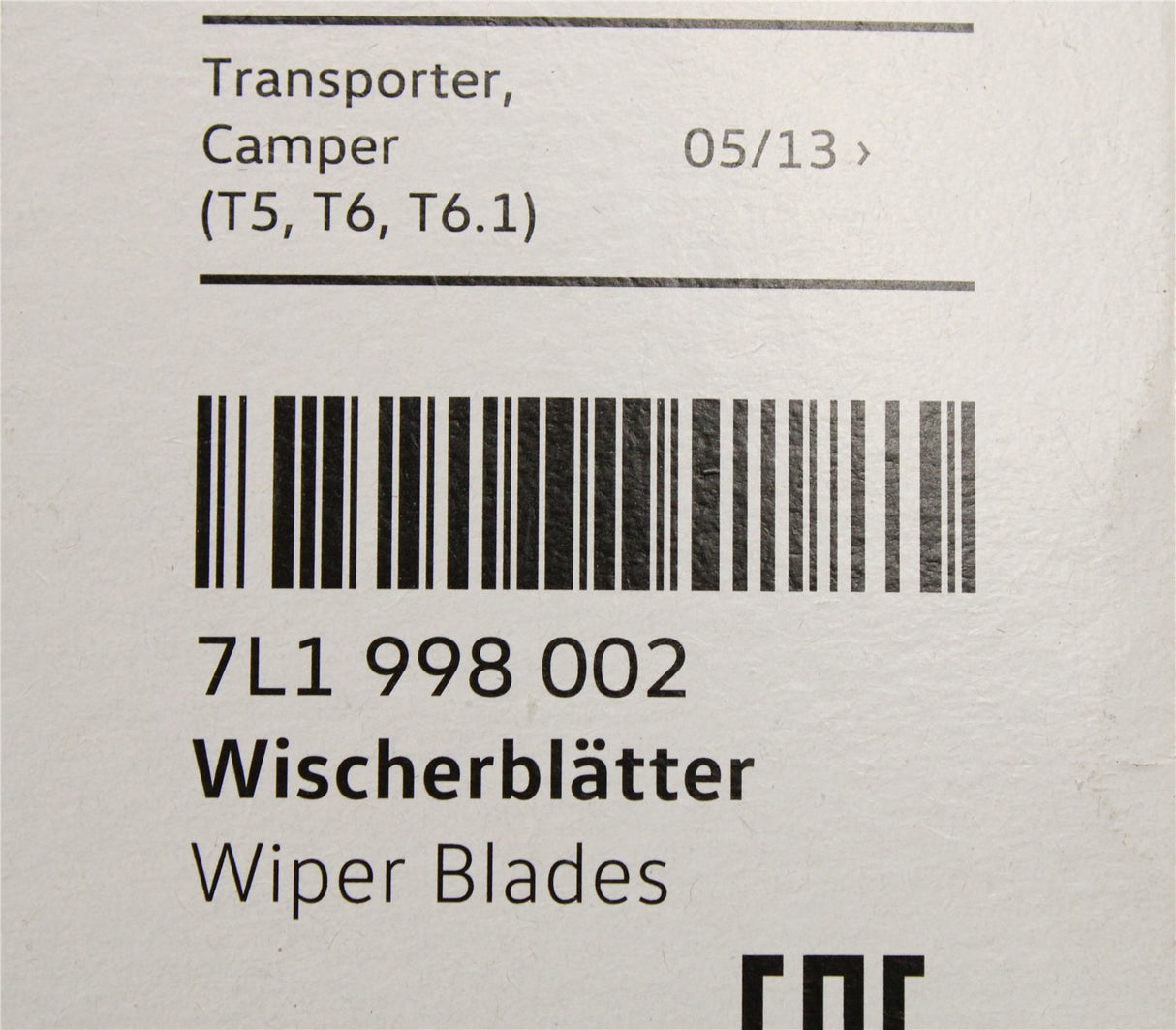 VW Transporter T5.1 T6 T6.1 front wiper blades (LHD ONLY) 7L1998002