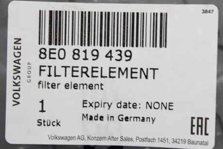 Audi A4 S4 RS4 2001-09 B6 B7 Pollen dust filter insert 8E0819439