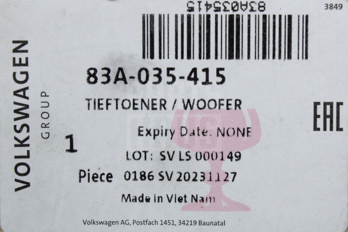 Audi A1 19-on A3 8Y Q2 17-on Q3 19-26 front door bass speaker 83A035415