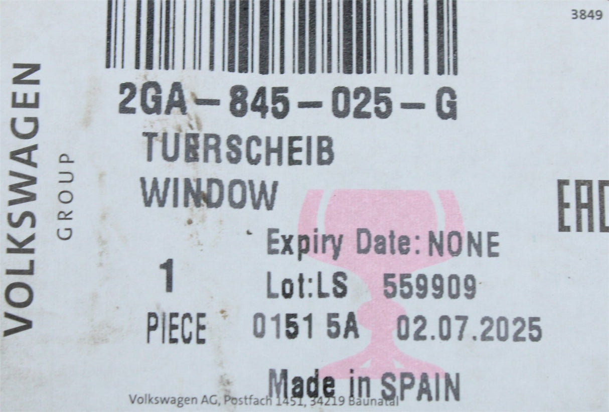 VW T-Roc 2018-2026 tinted rear door window glass (left) 2GA845025G