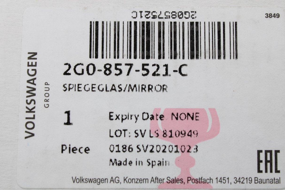 VW Polo AW 2018- Left side wing mirror glass RHD only 2G0857521C