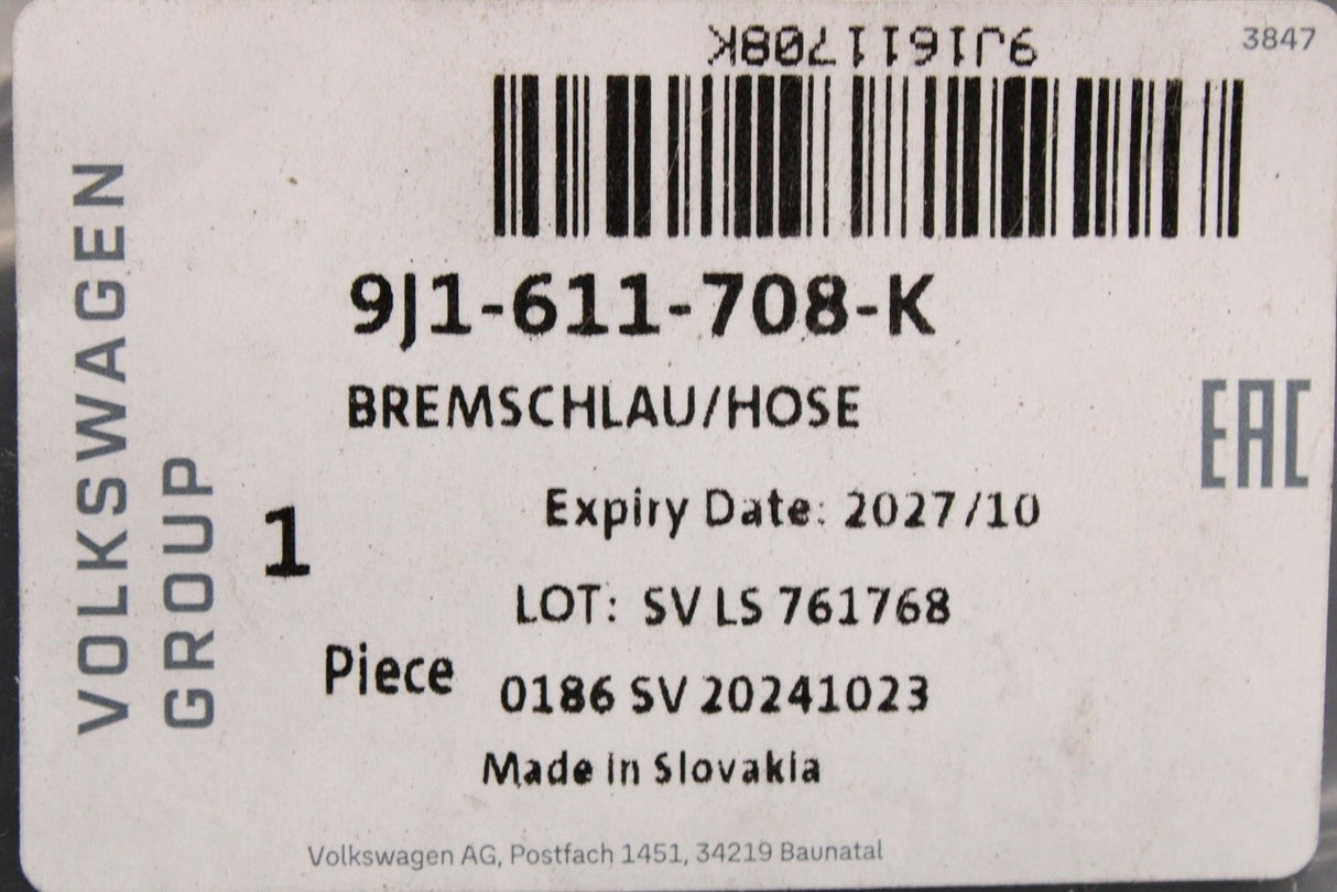 Audi e-tron GT Porsche Taycan front brake pipe (right) 9J1611708K