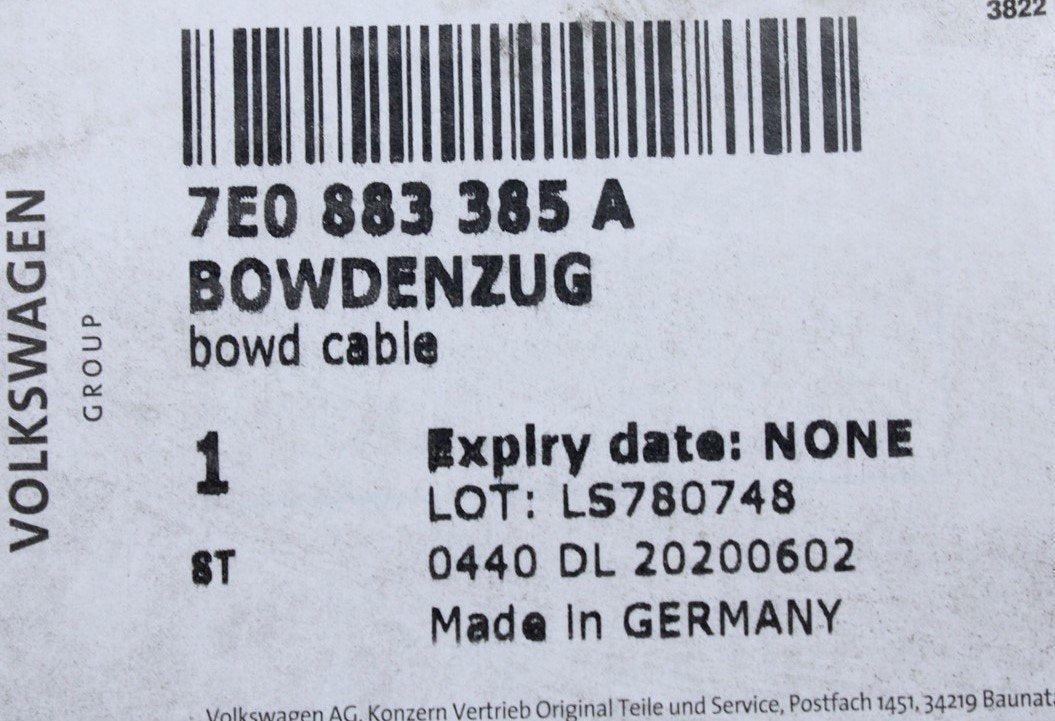 VW T6 T6.1 rear tip seat backrest release cable (left) 7E0883385A