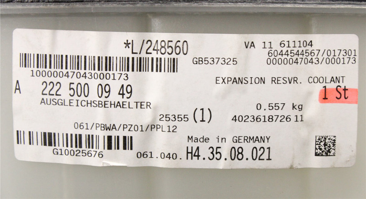 Mercedes-Benz S-Class coolant expansion tank A2225000949