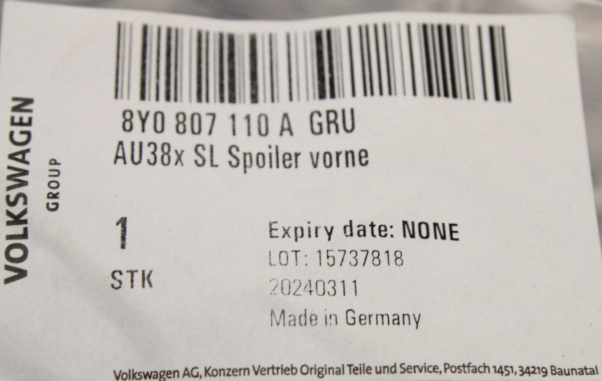 Audi A3 8Y Saloon 20-on front bumper lower splitter trim 8Y0807110A GRU
