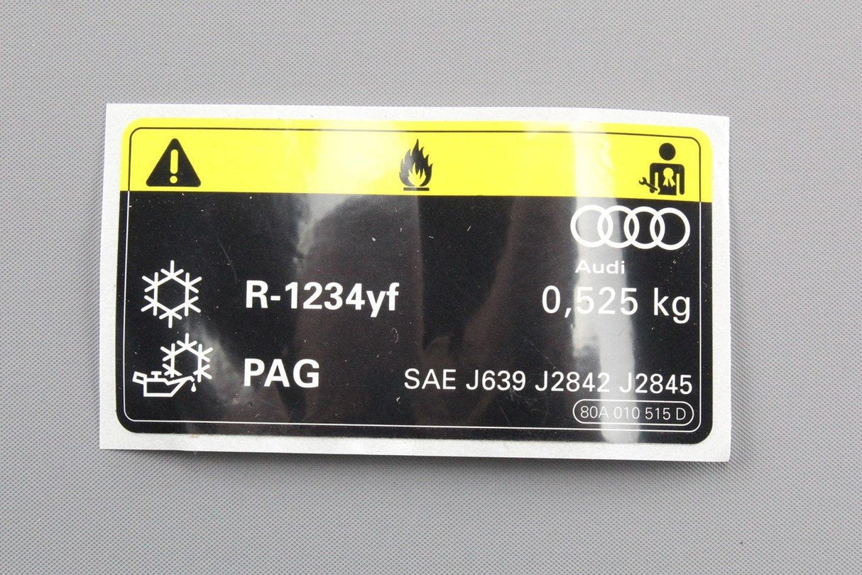 Audi Q5 17- Aircon gas warning sticker label 80A010515D