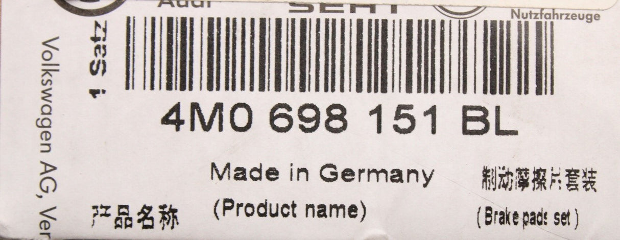VW Touareg 18-on Audi A6 A7 A8 Q7 Q8 brake pads set (front) 4M0698151BL