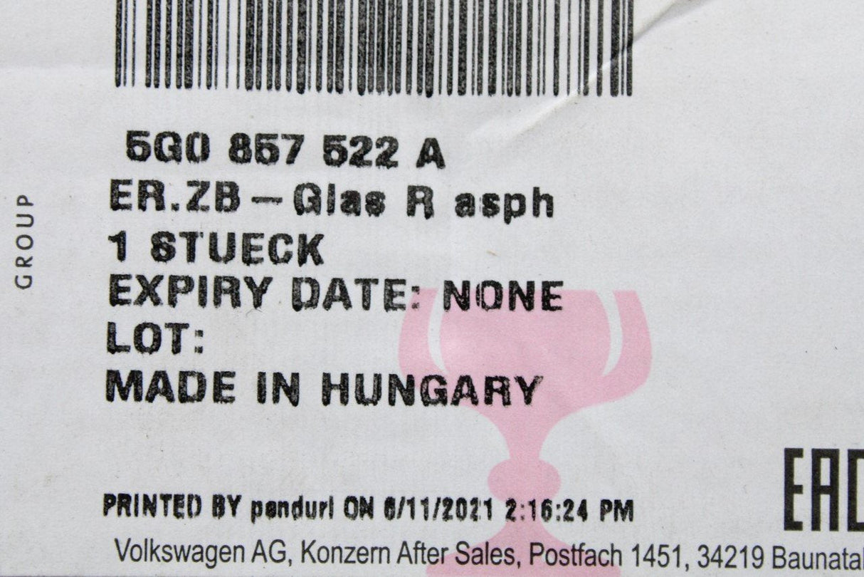 VW Golf MK7/7.5 13-20 exterior wing mirror glass (right, RHD) 5G0857522A