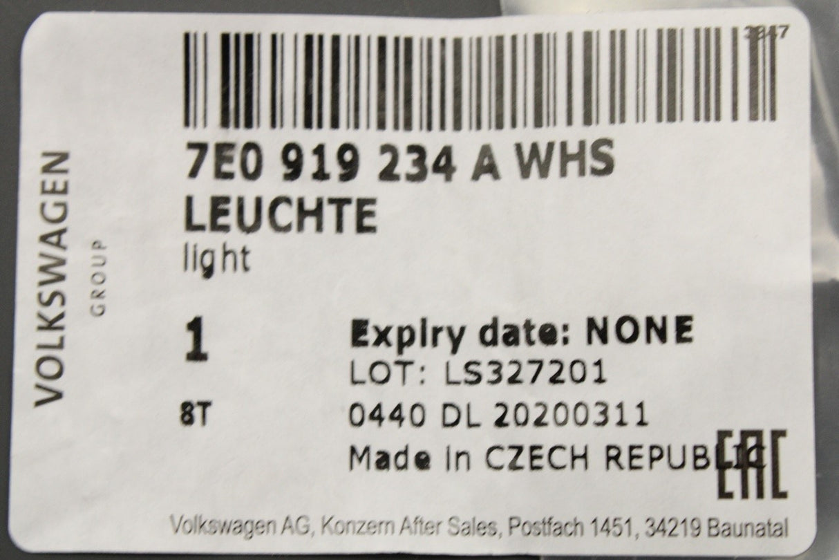 VW Transporter T5.1 T6 passenger air bag warning light 7E0919234A WHS