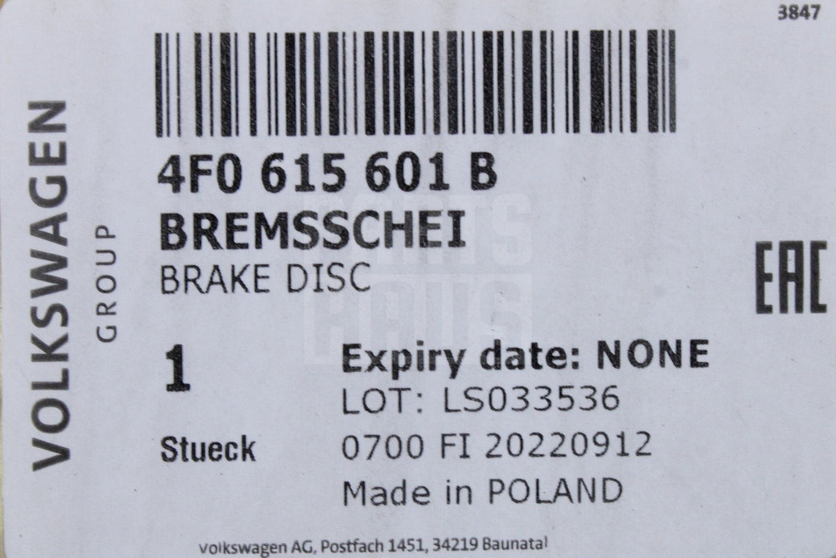 Audi A6 S6 2005-2011 rear 330mm brake discs (x2) 4F0615601B