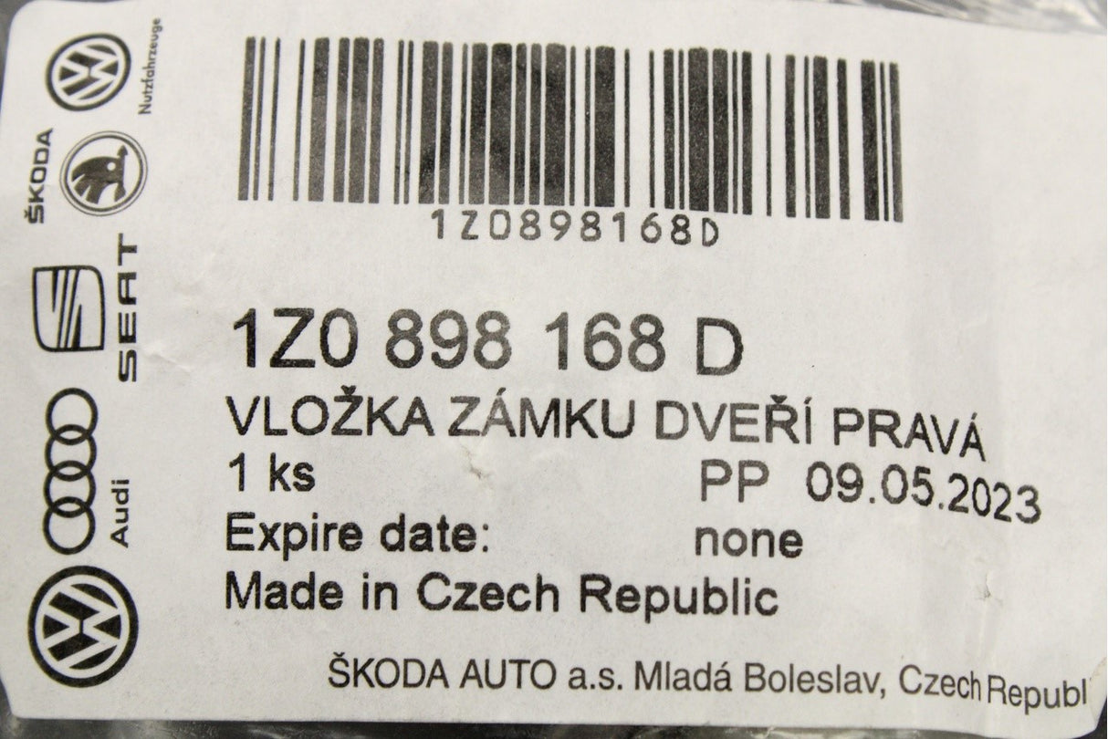 Skoda Octavia 2004-13 replacement door lock barrel with keys 1Z0898168D