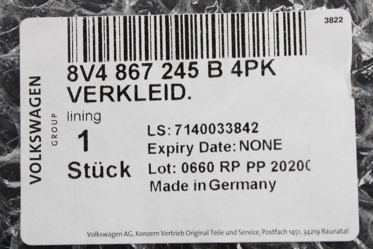 Audi A3 S3 RS3 2013-20 c-pillar trim 5 door (black) 8V4867245B 4PK