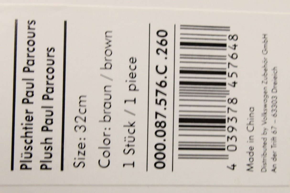 VW cuddly brown plush toy Paul Parcours 000087576C 260