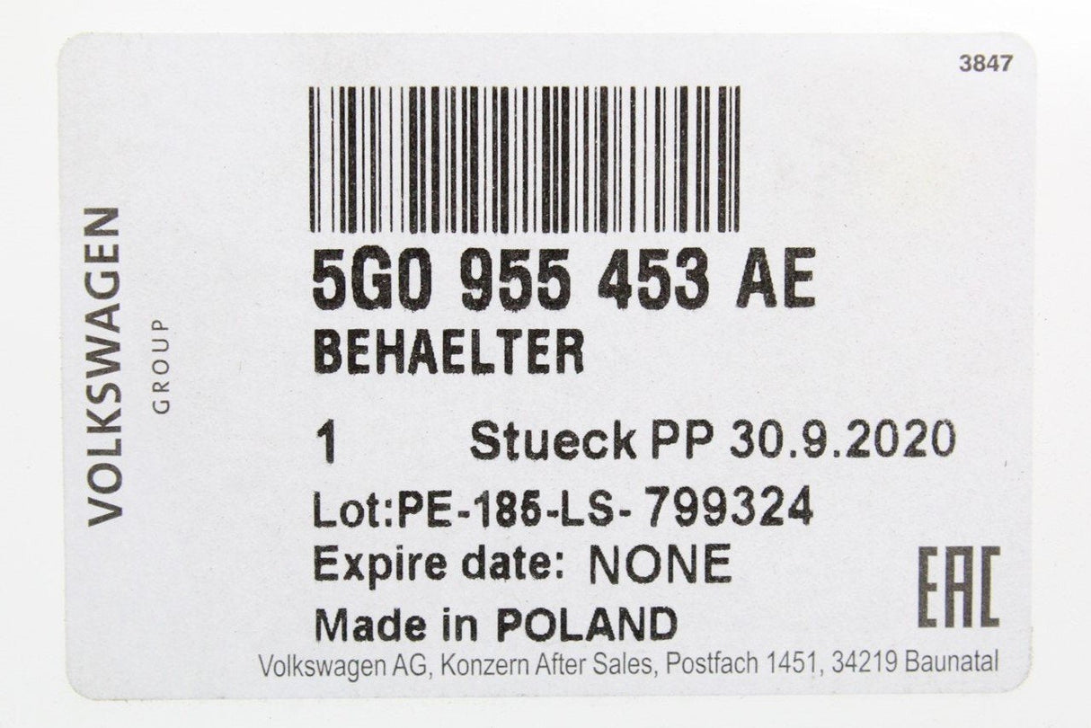 VW Golf MK7 MK7.5 2013-20 Windscreen washer bottle reservoir 5G0955453AE