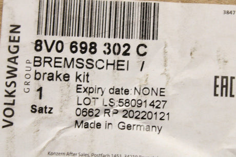 VW Golf GTI R Audi S3 SEAT brake disc and pad kit (front) 8V0698302C