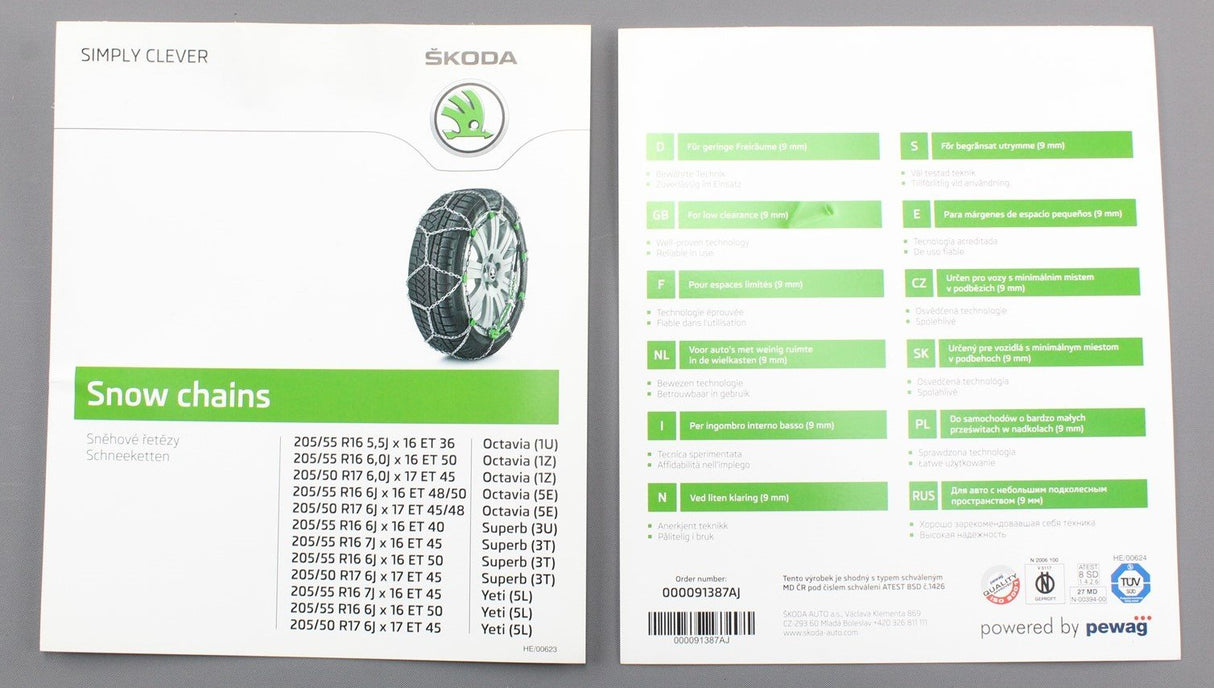 Skoda Snow chain for 16" and 17" wheel accessory 000091387AJ