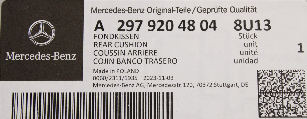 Mercedes-Benz EQS rear seat cushion (Macchiato B) A29792048048U13