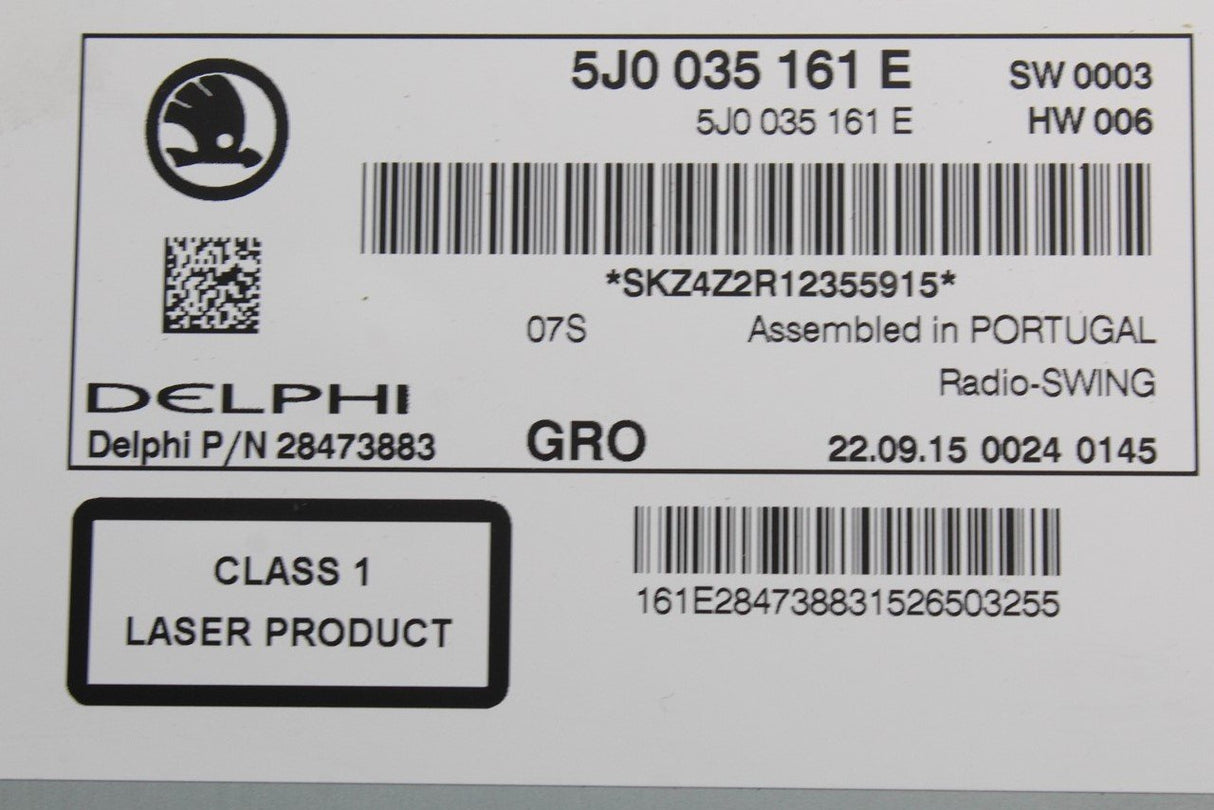 Skoda Rapid 13- Radio Head unit "Swing" 5J0035161E