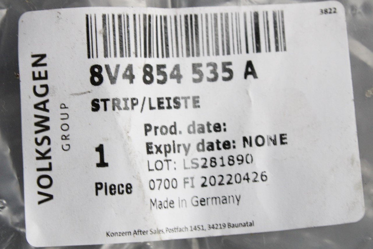 Audi A3 S3 RS3 8V 2013-20 side skirt securing strip (left) 8V4854535A