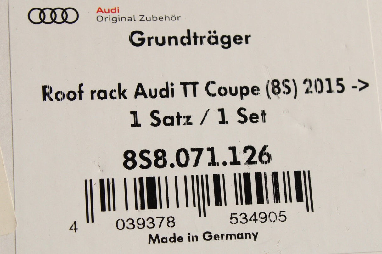 Audi TT TTS TTRS 2015-on roof bars (vehicles without roof rails) 8S8071126