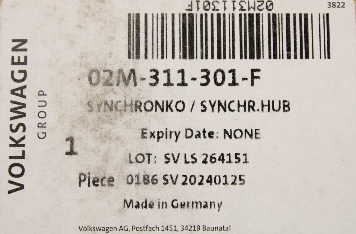 VW Audi Skoda SEAT MQ350 6-speed manual 3/4 gear synchro hub 02M311301F
