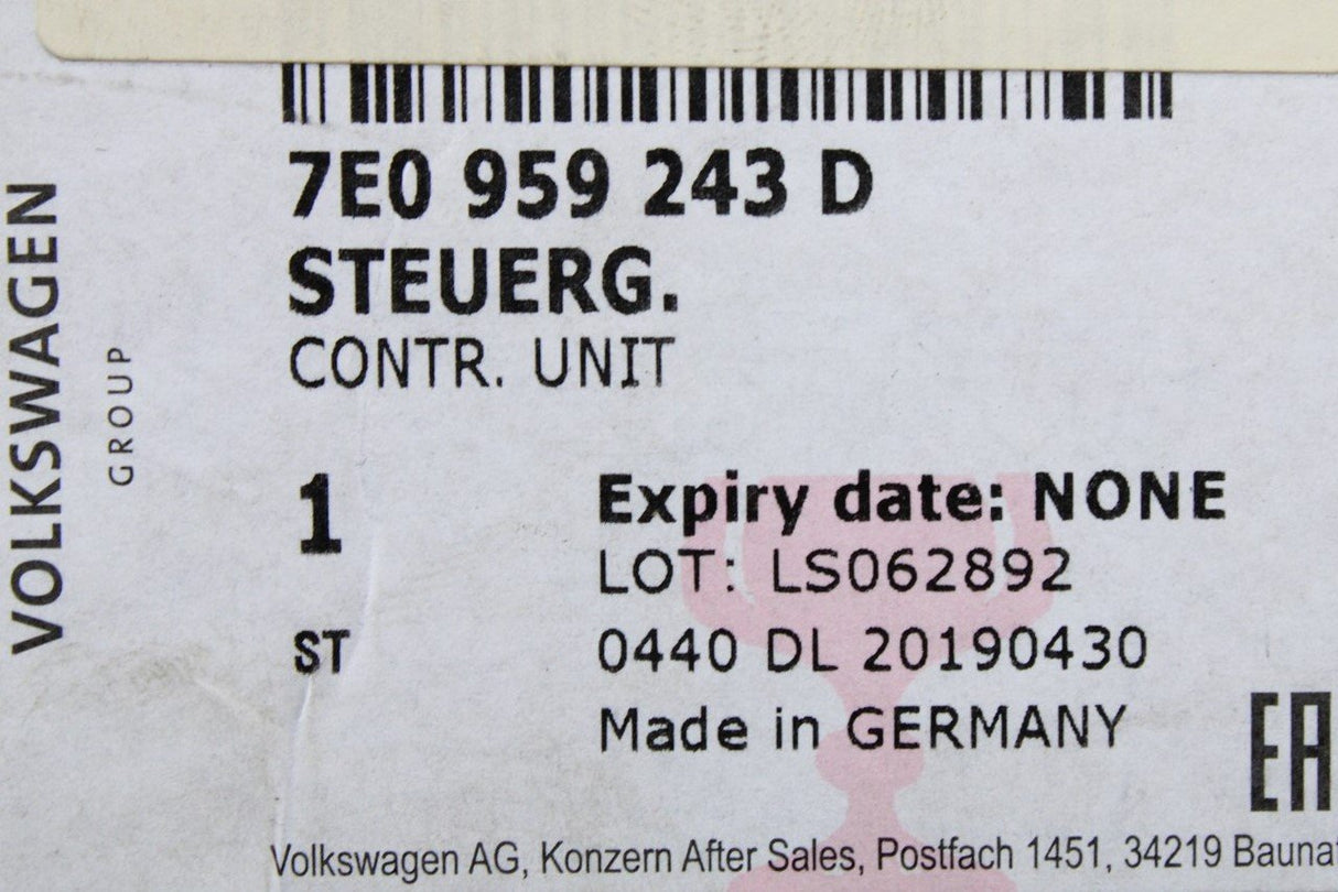 VW Transporter T5.1 T6 2010-20 sliding door control unit 7E0959243D