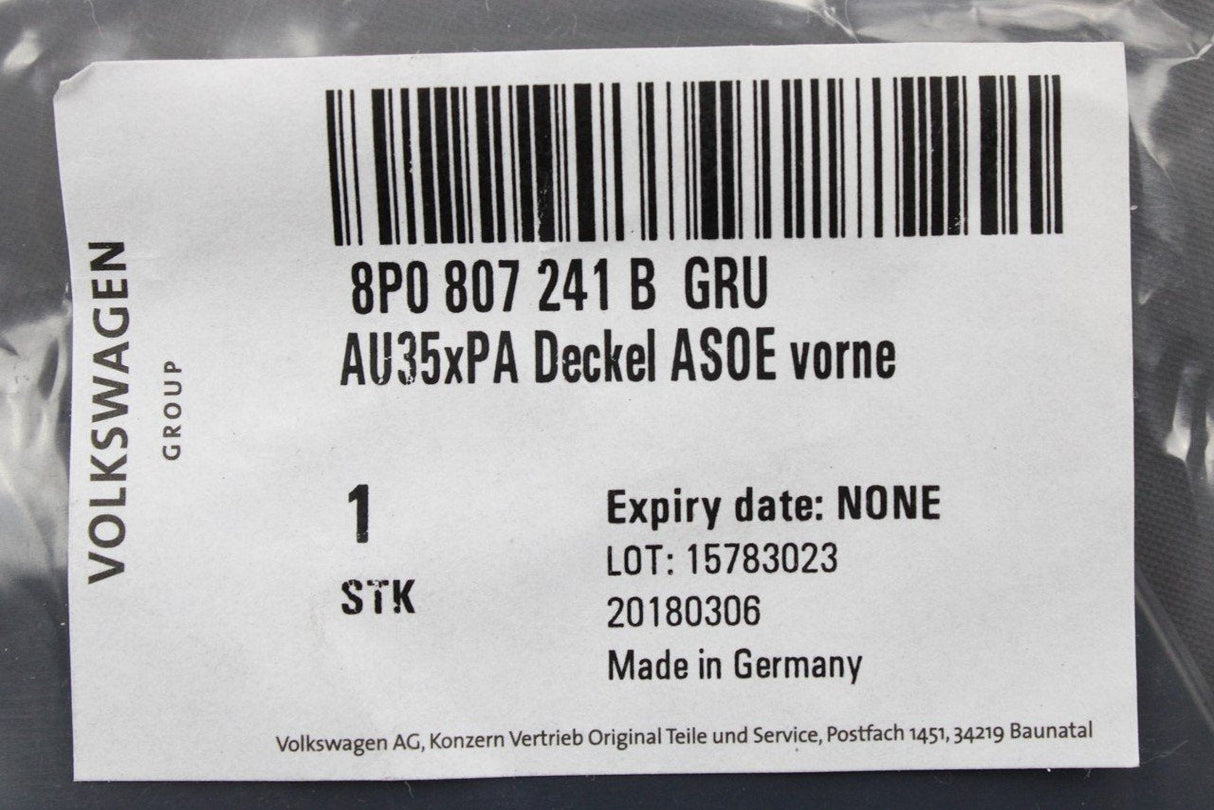 Audi A3 8P 2009-13 front bumper towing eye cover (primed) 8P0807241B GRU